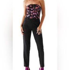 Guess strapless bustier floral black bottom boning jumpsuit nwt size 0